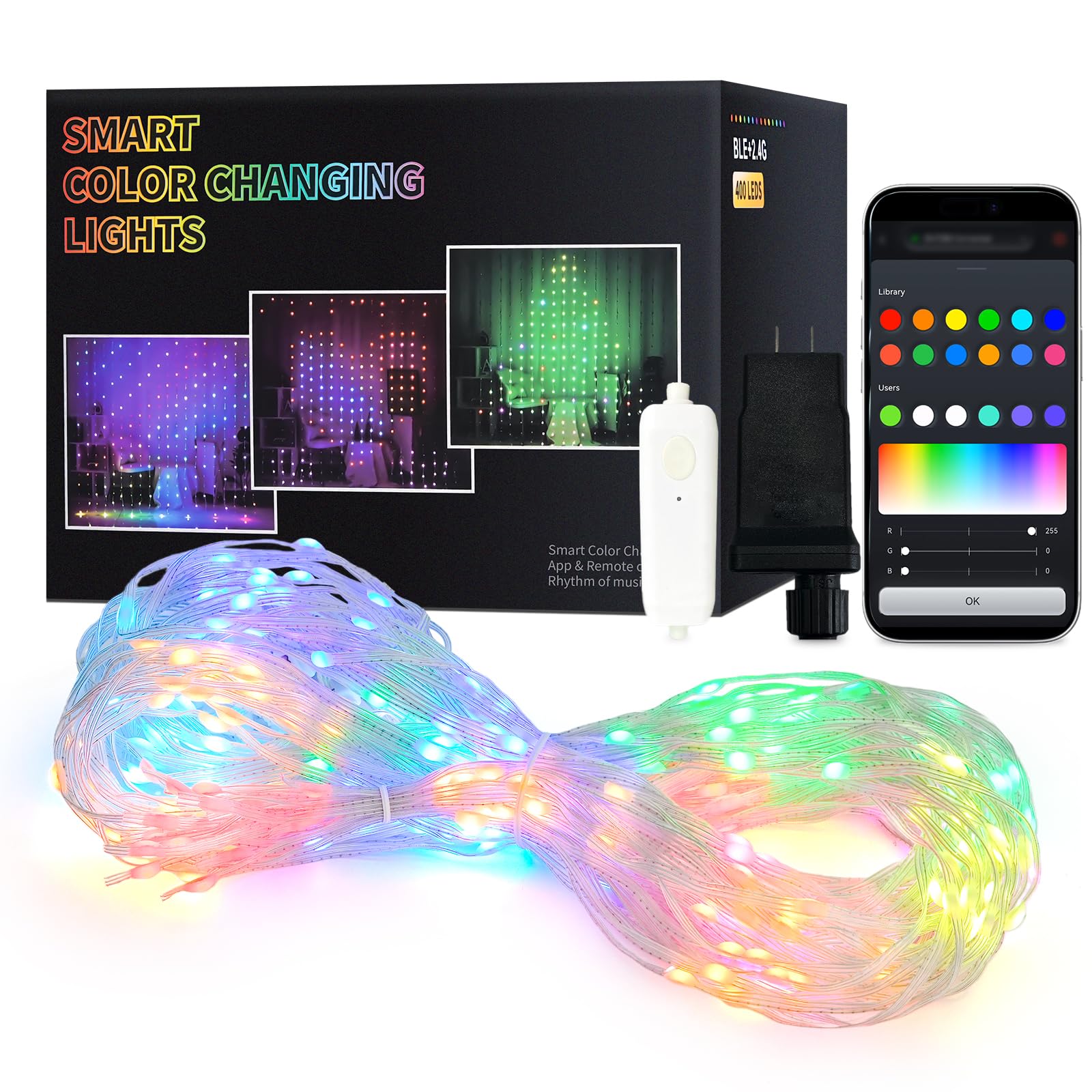 Amazon.com: JMEXSUSS App-Controlled RGB Curtain Lights, 400 LED